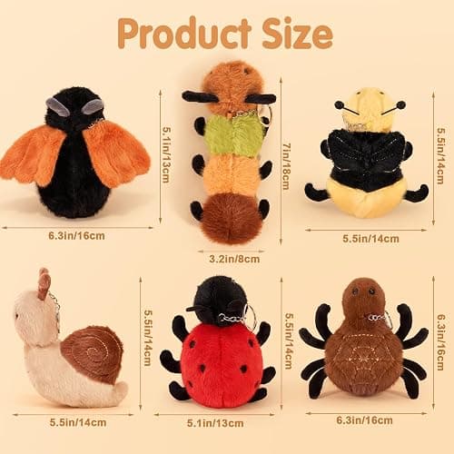 Niceup 4.7in Insect Stuffed Animal Keychains 6pcs Bug Party Favors Decor Toys Cute Small Plushies Spider Caterpillar Ladybug Ladybird Bumblebee Moth Snail for Halloween Kids Christmas Stuffer Gift thumbnail 2