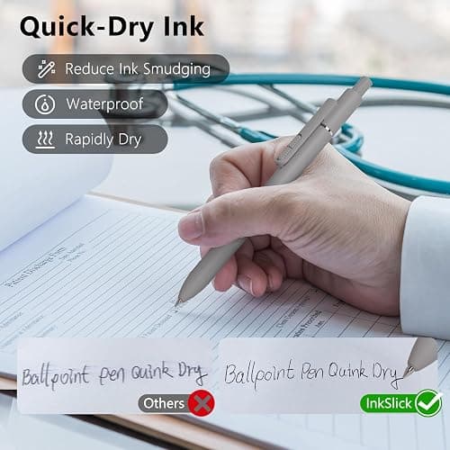 InkSlick 9 Pack Black Ballpoint Pens - 1.0mm Medium Point Smooth Writing Black Ink Ball Point Pens Long Lasting Retractable Fidget Pens for Adults, Men, Women, School, Office (6 Pens & 3 Refills) thumbnail 4