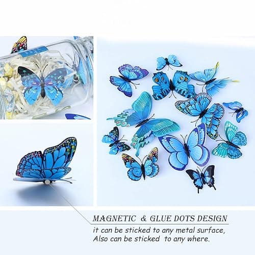 OPSEAM Butterfly Wall Decor 24/48 PCS, 3D Butterflies Stickers for Party Decorations with Magnets(Blue, 24) thumbnail 3