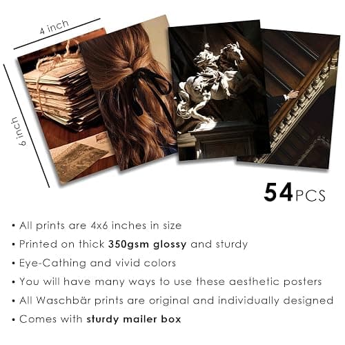 Waschbär Dark Academia Aesthetic Room Decor, 54PCS Dark Academia Aesthetic Pictures Wall Collage Kit, Retro Style Photo Collection Collage Dorm Decor for Teens and Young Adults, Wall Prints Kit, Small Posters for Room Bedroom Aesthetic thumbnail 3