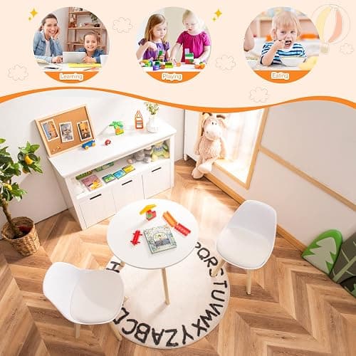 Costzon Kids Table and Chair Set, 3 PCS Wood Activity Play Table w/Padded Seat & Wood Legs for Arts, Crafts, Reading, Preschool, Kindergarten, Playroom, Mid Century Modern Toddler Table and Chairs thumbnail 7