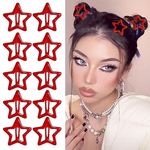 Paderison 10Pcs Y2K Star Hair Clips - Cute Metal Hair Barrettes and Non-Slip Kawaii Hair Accessories for Girls and Women (Red) - Image 1