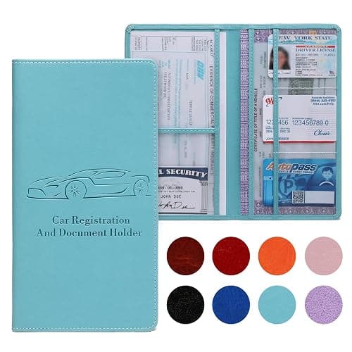 Peisicne Car Registration and Insurance Card Holder for Women Men, Blue Glove Box Paperwork Organizer with Magnetic Buckle for Easy Access and Protect Documents and Various Cards in Vehicle - Image 1