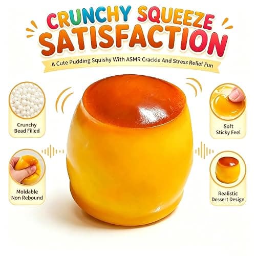 Crunchy Squishy Stress Ball, Caramel Pudding Stress Ball Squishy, Clay Filled Bead Squishy Sensory Squeeze Toy for Adults Party Favor Squeeze Toy Desk Stress Relief thumbnail 5