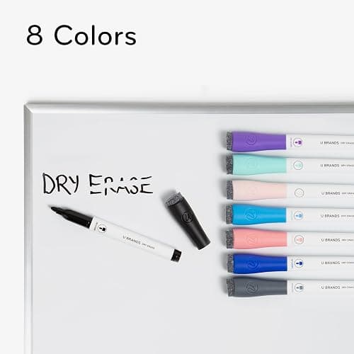 U Brands Fine Tip Dry Erase Markers with Eraser, Low Odor Whiteboard Markers Fine Tip, Assorted Bright Colors, Set of 8 thumbnail 4