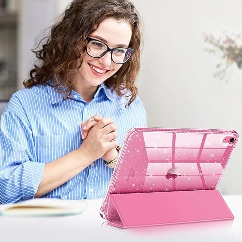 Fintie Slim Case for iPad (A16) 11th Generation 11 Inch (2025), iPad 10th Generation 10.9 Inch (2022) - Glittering Sparkly Shockproof Cover with Shiny Clear Back Shell & Pencil Holder, Pink thumbnail 8
