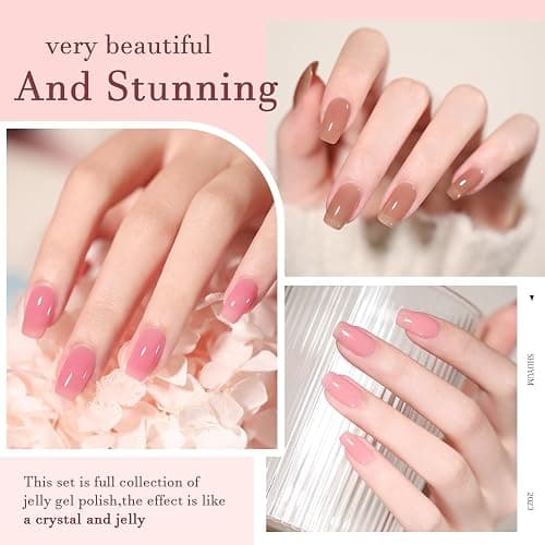 SHOYUM 24 Pcs Jelly Nude Gel Nail Polish Set, Sheer Pink Colors Gel Polish Kit with Glossy & Matte Top Coat and Base Coat for Nail Art DIY Manicure and Pedicure at Home thumbnail 4
