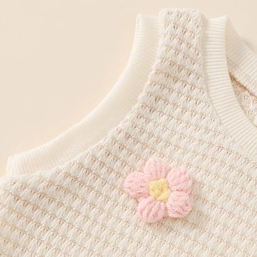 Jeinxcn Toddler Baby Girl Summer Clothes Waffle Knit Floral Embroidery Sleeveless Tank Top Jean Shorts 2Pcs Outfit Set thumbnail 5