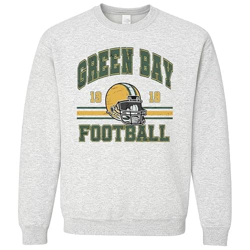 KLATCH Vintage Green Bay Football Sweatshirt for Men and Women – Distressed Game Day Crewneck Sweatshirt Light Grey thumbnail 4