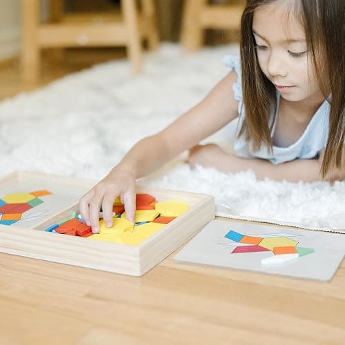 Melissa & Doug Pattern Blocks and Boards with 120 Multi-Colored Wooden Shape Tiles, 5 Double-Sided Puzzle Boards, Tangram Puzzles, Montessori Toys for Girls & Boys thumbnail 7