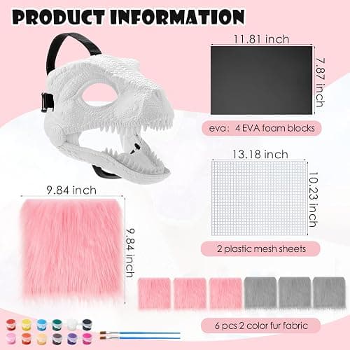 Seenelling 13 Pcs DIY Dino Mask Kit Hard Plastic Dinosaur Mask Furry Therian Dino Costume Kit Animal Dinosaur Party Costume thumbnail 2