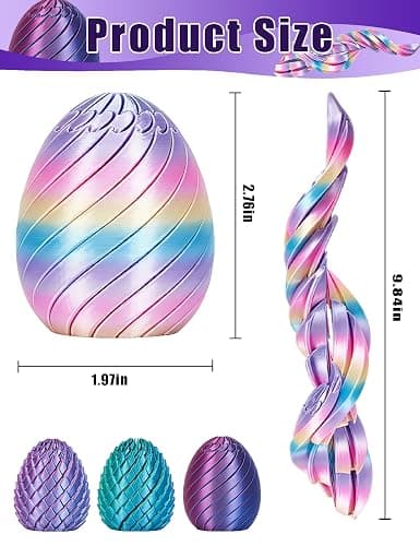4PCS Twisty Fidget Egg, 3D Printed Spiral Fidget Toy, 3D Printed Slippery Egg Fidget, Easter Basket Stuffers, Dragon Egg Desk Toy for Teens Kids Adults (Style-A) thumbnail 2