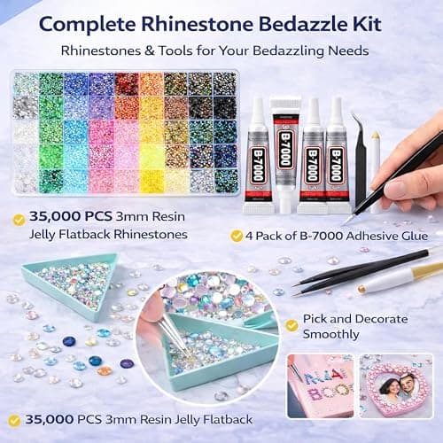 Badazzle Kit 40 Colors 35000PCS Bedazzled Kits Resin Jelly Flatback Rhinestones, Book Bedazzling Kit Bazzling Kits Small Gems with Tools Bedazzle Gems for Bedazzling Crafts & DIY Projects for Adults thumbnail 3