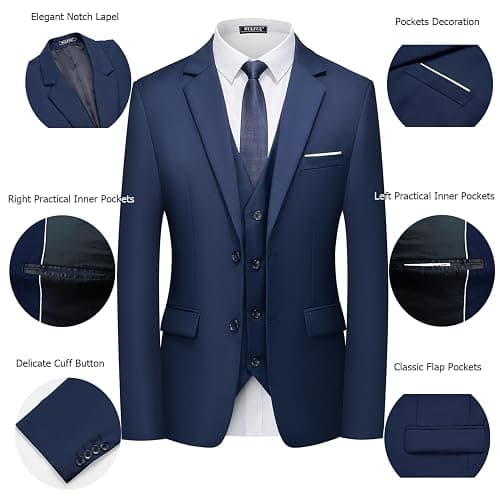 WULFUL Men's 3 Piece Slim Fit Suit Set Two Button Blazer Jacket Vest Pants Tuxedo Set for Party, Wedding and Business thumbnail 4