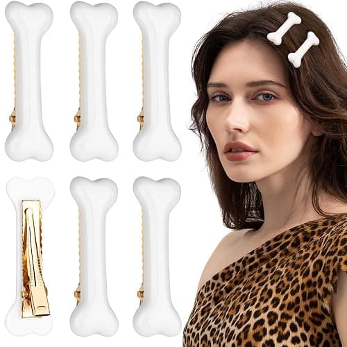 YGDZ 6PCS Bone Hair Clips, Emo Hair Pins, Cutecore Accessories for Women Girls, White Dog Hair Clips for Halloween Costume, Cosplay Party - Image 1