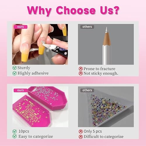 ESUOHYM 10 Pcs Wax Pencil for Bedazzling with 10 pcs Diamond Art Trays | High Adhesion Bedazzling Wax Pencil for Resin Gems, Trays for Sort Rhinestones, Rhinestone Picker Tools DIY Art Craft Pink thumbnail 7