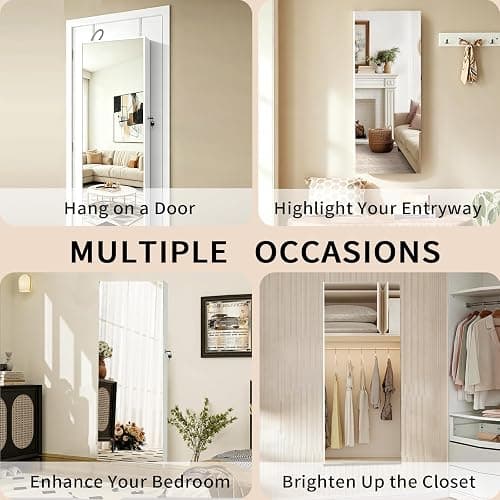 AnSafity Lockable Jewelry Cabinet Organizer with Full Length Mirror, 6 Auto LED Lights, Wall & Over Door Mount Jewelry Armoire with Earring Slots, Necklace Hooks, Foldable Makeup Shelf thumbnail 7