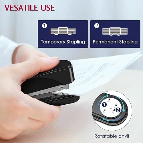 Metal Stapler Heavy Duty 50 Sheet Capacity with 1750 Staples and Staple Remover, Full Strip Staplers for Desk, No Jam, Non-Slip for Office & Classroom, Black - Black thumbnail 6