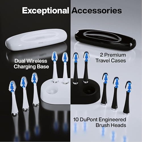 Aquasonic Duo - Dual Handle Ultra Whitening 40,000 VPM Wireless Charging Electric ToothBrushes - 3 Modes with Smart Timers - 10 Dupont Brush Heads & 2 Travel Cases Included thumbnail 5