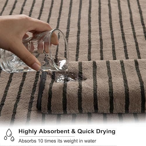 8 Pcs Polyester Brown Cabana Stripe Large Bath Towel Set-2 Bathroom Towels,2 Hand Towels,4 Washcloths Lightweight 600GMS Bath Sheet Absorbent Shower Towel Quick Dry Beach Chair Spa Gym Hotel Towels thumbnail 8