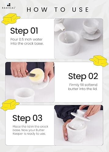 Radicaln Marble Butter Keeper 4.25'' Inches White Handmade French Butter Holder For Kitchen Counter Decor Ideal Butter Crock For Counter With Water & Butter Crock For Kitchen thumbnail 4