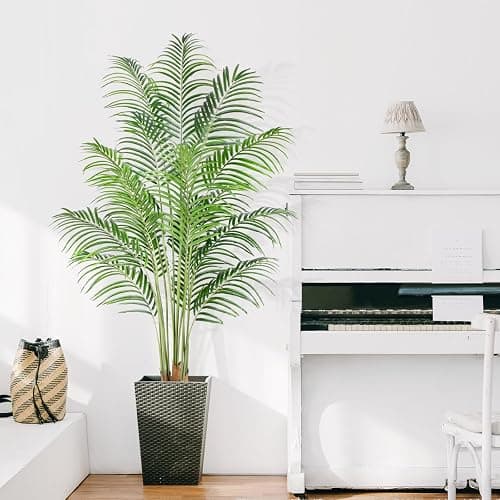 Keeplush Artificial Palm Tree 6ft Tall Fake Palm Tree Indoor Decor with 18 Leaves and Real Bark Design Faux Tropical Areca Palm Silk Floor Plant in Pot for Home Office Living Room Bedroom Decor 1pcs thumbnail 9