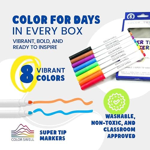 Color Swell Washable Bulk Markers Pack 36 Boxes of 8 Vibrant Colors Each (288 Total Super Tip Markers) for Classrooms, Parties, Donations, Home thumbnail 6
