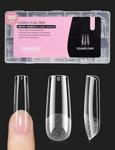 Beetles Gel Nail Tips Long Square 10 Sizes, 288Pcs Pre Shaped Half Matte Press On Nails Gelly Tips False Nails for Gel Nail DIY Art Nail Extensions Acrylic Nails Gift - Image 1