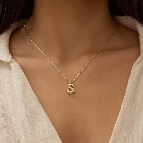 Thaivor Bubble Gold Silver Letter Necklace Initial Necklaces for Women Trendy 14K Dainty Charm Pendant Name Necklace Personalized Jewelry Gift for Women Teen thumbnail 6
