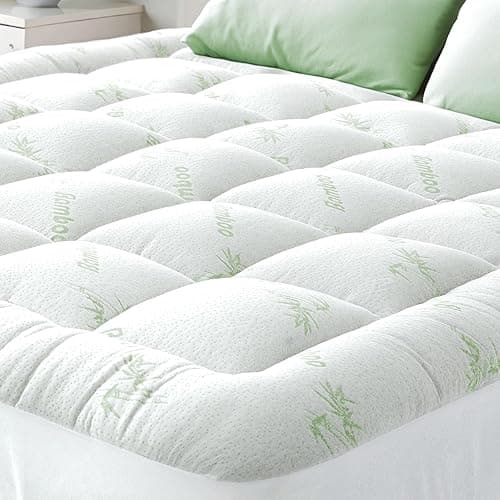 Ultra Soft Queen Size Mattress Topper - Viscose Made from Bamboo Pillow Top Mattress Pad for Back Pain Relief - Naturally Cooling for Hot Sleepers, Green - Green - Queen