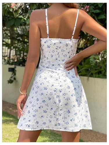 Floerns Women's Floral Print Tie Front Sleeveless Ruched Bust Boho Cami Dress thumbnail 2