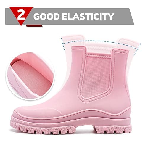 Women's Rain Boots, Comfortable Elastic Adult Ankle Booties, Fashion Mid Heel Chelsea Boots, Waterproof Non-Slip Chunky Platform Lug Sole Short Garden Boots thumbnail 5