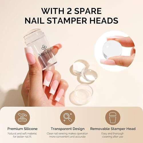 MelodySusie French Tip Tool, Nail Stamp, 2 Stamping Plates, 6PCS | Clear Silicone Nail Stamper, 2 Replacement Heads, 1 Scraper, 2 Stamping Plates, French Manicure Stamp, Nail Art Stamper, DIY thumbnail 3