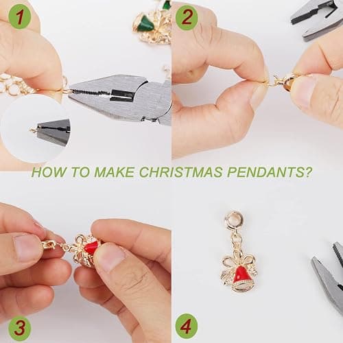 200 Piece Christmas Bead Kit - Large Hole, 180 Rhinestone European Beads, 20 Cute Christmas Pendants for DIY Bracelet Jewelry Making (Red, Green, White) thumbnail 4