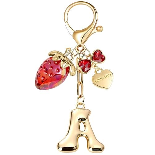 OUMILAN Bubble Initial Keychain Bag Charms for Women | A-Z Letter Keychain with Cherry,Strawberry&Butterfly Charms,Perfect for Handbags,Purses and Backpacks - Image 1