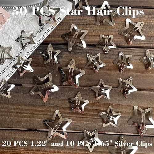 30 PCS Star Hair Clips,20PCS 1.22"Clip and 10 PCS 1.65"Clips Snap Star Hair Accessories Non Slip Clips for Girls Women Y2K Accessories thumbnail 6
