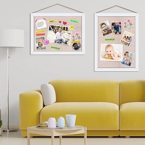 Teling 6 Pack Wood Bulletin Boards with Linen 12''x 16'' Cork Board for Walls with 60 Pushpin Decorative Wood Framed Display for Classroom School Office Bedroom(White) thumbnail 2