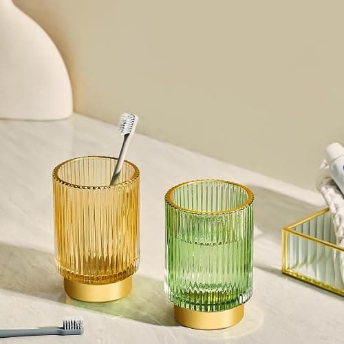 LEICURACE Makeup Brush Holder Organizer,Toothbrush Holders,Desk Pen Pencil Holder,Multifunctional Vintage Glass Brush Cup（L/Green/A3-6-US） thumbnail 8