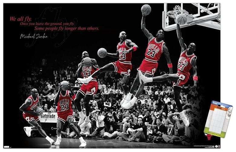 Trends International Michael Jordan - Fly Wall Poster, 22.375" x 34", Poster & Mount Bundle - Image 1