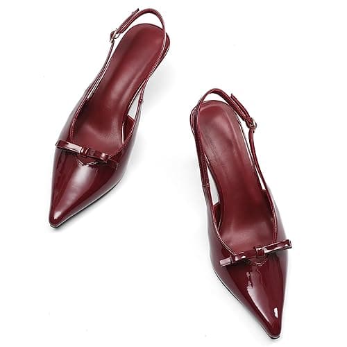 Mattiventon Slingback Heels for Women Kitten Heels Bow Ankle Strap Pointed Toe Heel Sexy Wedding Dress Party Pumps thumbnail 5