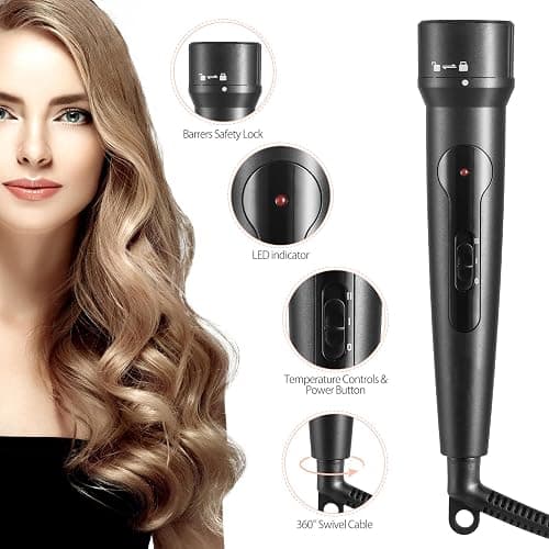 Curling Iron Wand, 3 in 1 Curling Wand Set with Ceramic Barrel for Long/Medium Hair, 0.35"-1.25" Interchangeable Hair Curler Wand, Dual Voltage, Includes Glove & Clips thumbnail 8