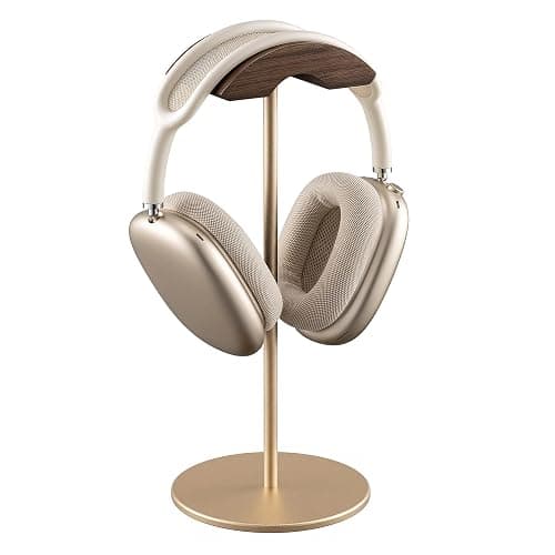 QinCoon Headphone Stand, Walnut Wood & Aluminum Headset Stand, Nature Walnut Gaming Headset Holder with Solid Heavy Base for All Headphone Sizes (Gold) - Image 1