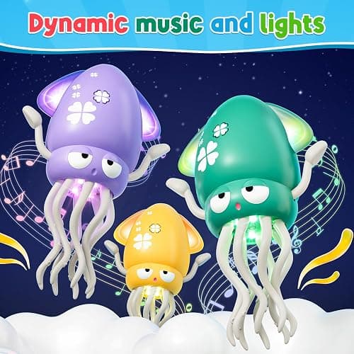 Dancing Octopus Baby Toy, Electric Crawling Octopus Tummy Time Toy, Rechargeable Magic Dancing Music Squid for 3 4 5 6 Year Old Kids Boy Girl Birthday Gifts, Funny Squid for Office Desk Decor (Purple) - Purple thumbnail 4