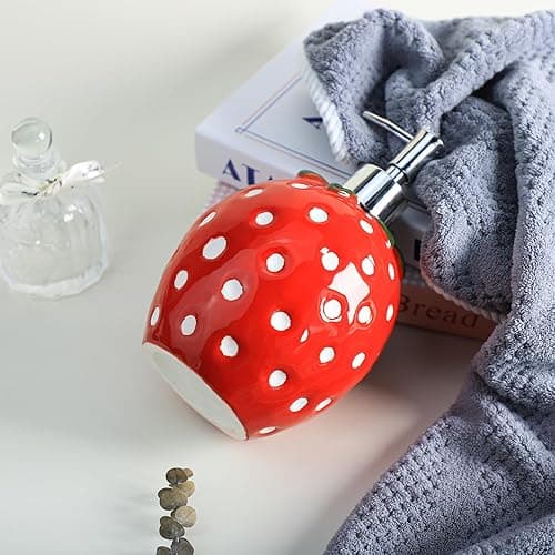 Colias Wing Fruit Shaped Soap Dispenser with Plastic Pump, Refillable Lotion Soap Bottle, Lotion Bottle, Hand Soap Dispenser, Home Decoration-Strawberry - Strawberry thumbnail 5