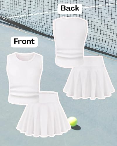 SODLON Girls Tennis Skirts Sets Kids Sleeveless Ruched Athletic Tank Tops Flowy Pleated Skirt Pockets Skorts Shorts Outfits thumbnail 4