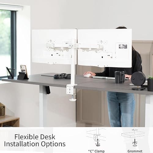 VIVO Dual Monitor Desk Mount, Heavy Duty Fully Adjustable Steel Stand, Holds 2 Computer Screens up to 30 inches and Max 22lbs Each, White, STAND-V002W - White - 13" - 30" thumbnail 5