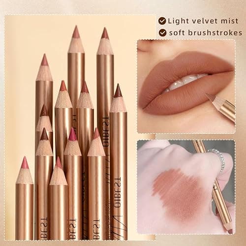 Sitovely 12 Farben Schlankes Lippenkonturenstifte Set,Longwear Smooth Lip Pencil Cremiger Lip Liner Stift Matter Lippenstift wasserfester Lippenstift,Hochpigmentiertes natürliches Lippen Makeup(A, M) thumbnail 2