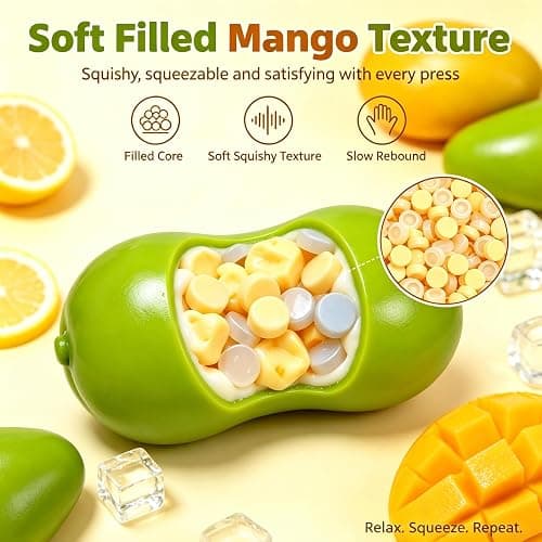 Crunchy Mango Squishy Asmr Bead Filled, Slow Rising Squeeze Fidget Toy | Realistic Fruit Squeeze Ball with Crunch Sound, Durable Portable Slow Rebound Calming Tool for Kids Adults thumbnail 5
