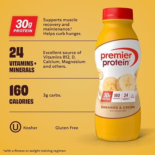 Premier Protein Shake, Bananas & Cream, 30g Protein, No Added Sugar, 24 Vitamins & Minerals to Support Immune Health, 11.5 fl oz, 12 Pack thumbnail 2