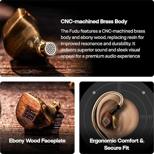 HIFIXAUDIO Tangzu FUDU Verse II Hybrid 1DD+2BA in Ear Monitor, HiFi IEM Earphone, Wired Earbuds with Balanced Tuning, CNC-Machined Brass Cavity, Detachable OFC 2-Pin Cable for Musician (4.4mm) thumbnail 6